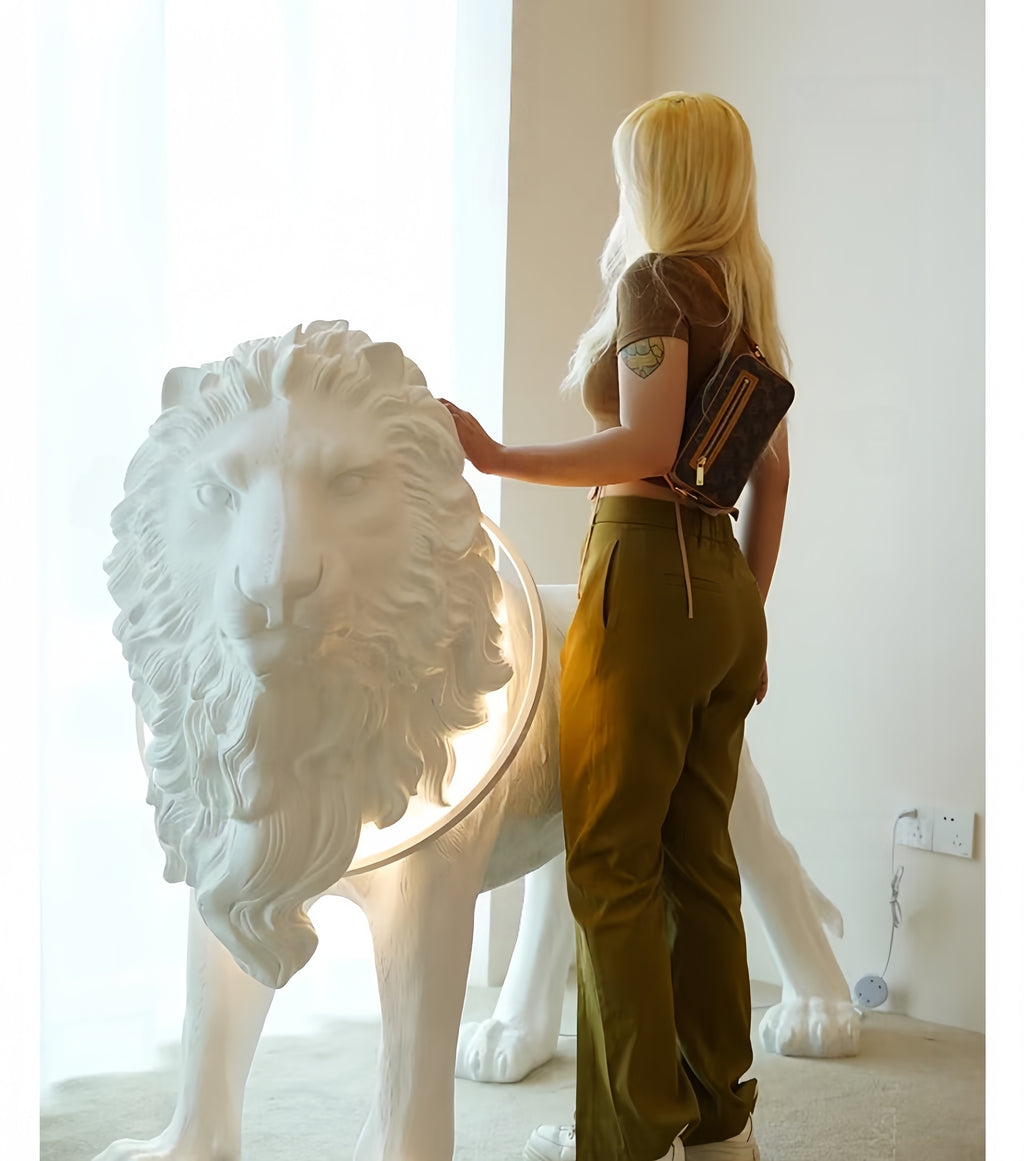 White Lion Sculpture With Led Novelty Floor Lamp