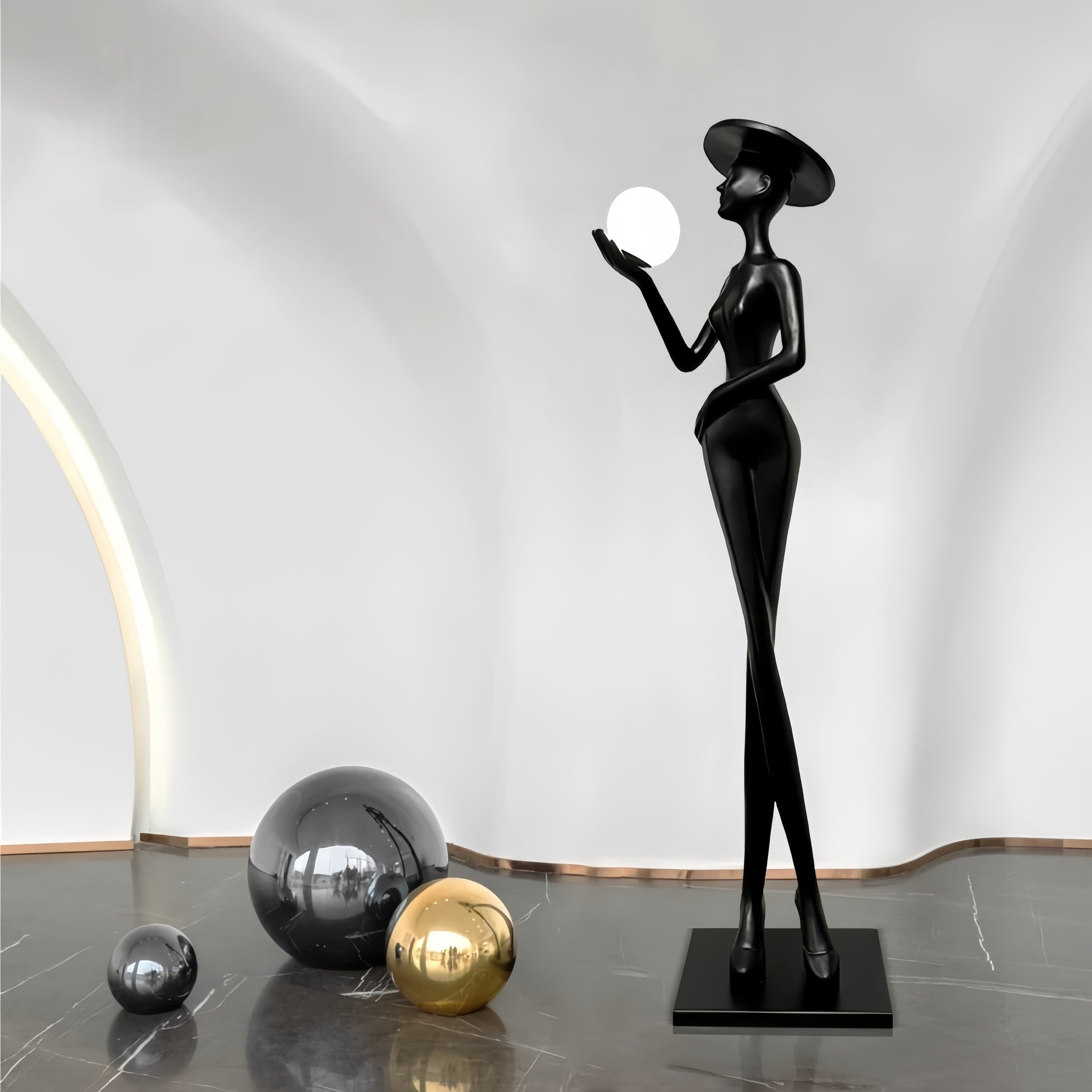 Hat Girl Sculpture Floor Lamp