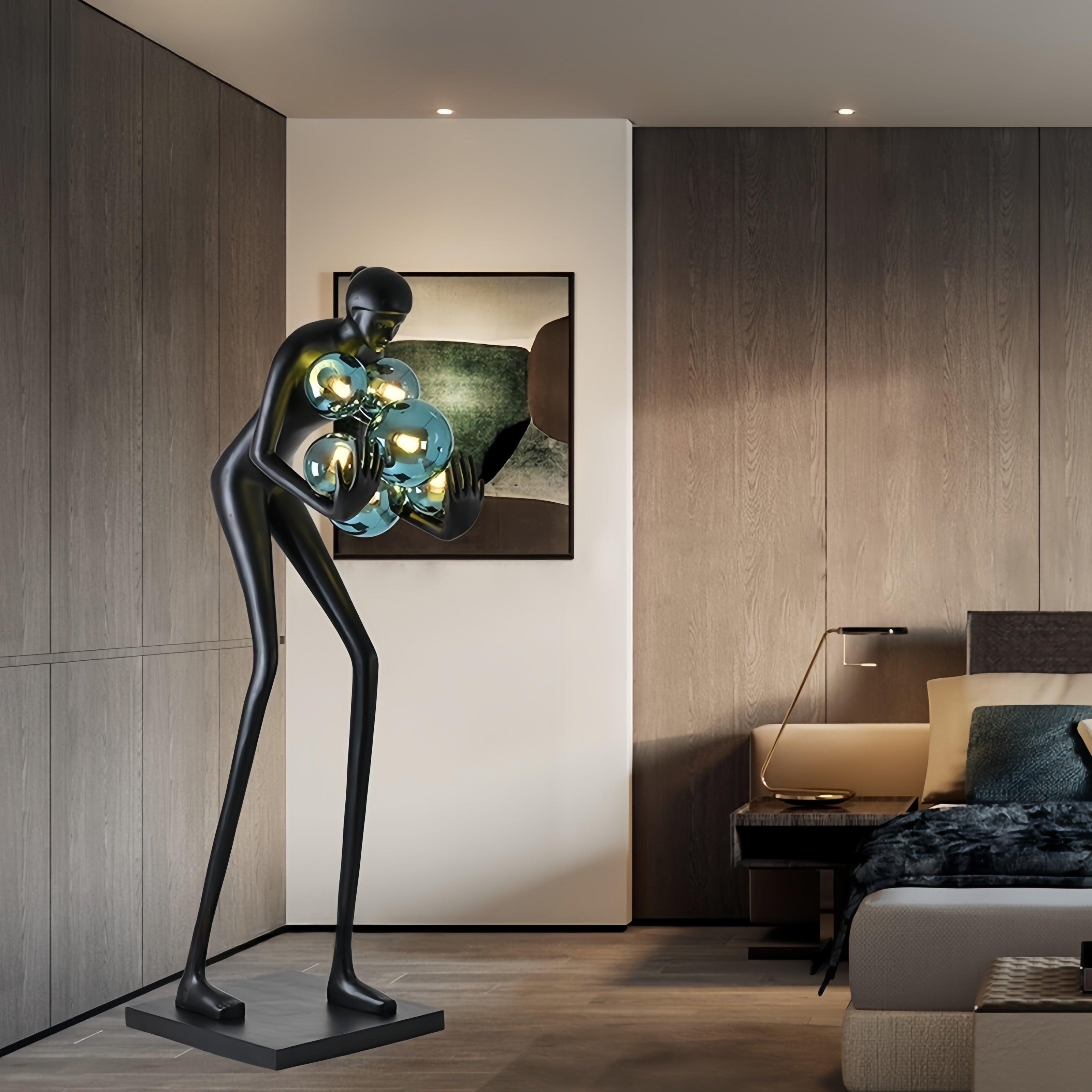 71''modern Human Art Sculpture Shaped Novelty Floor Lamp Hugger Color Ball