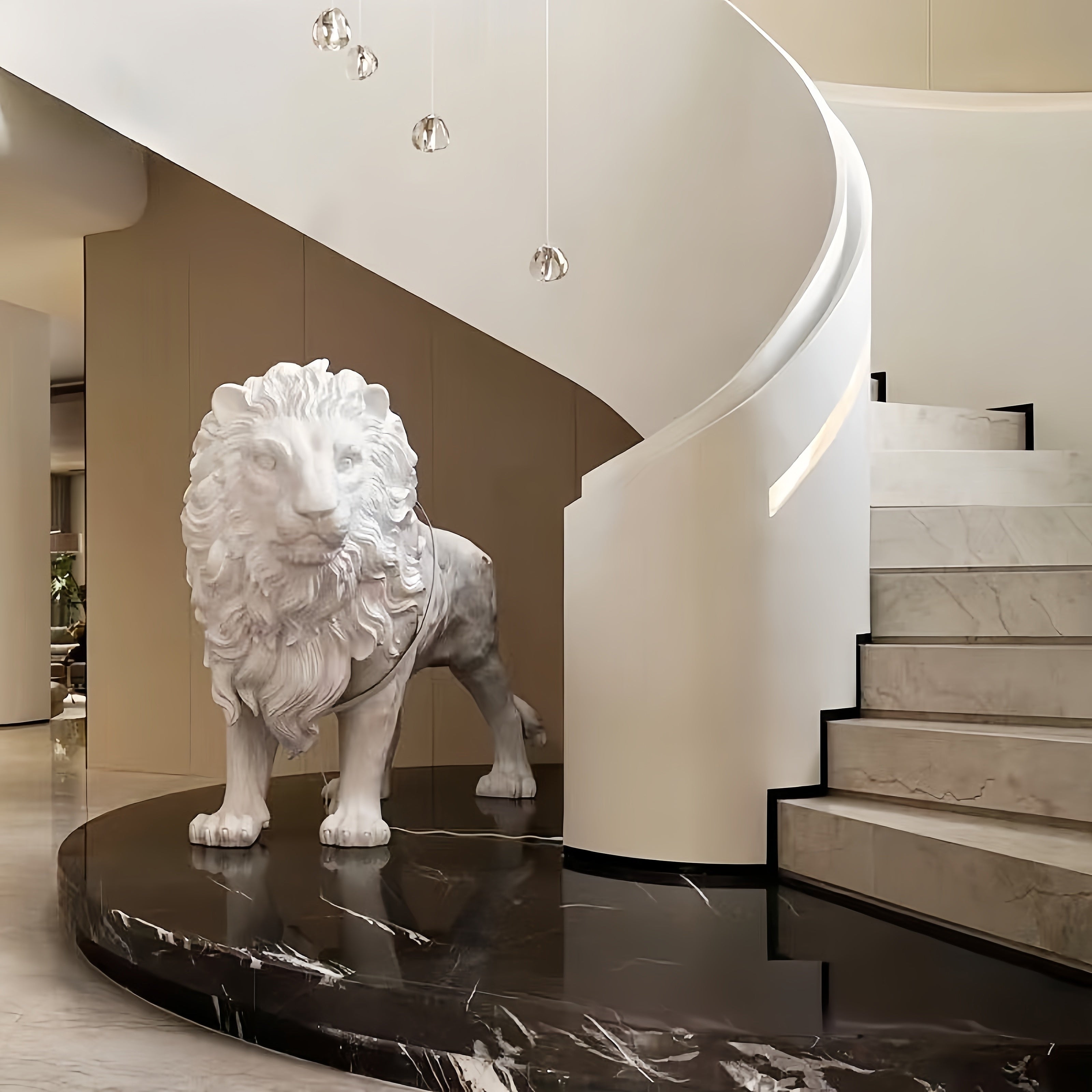 White Lion Sculpture With Led Novelty Floor Lamp