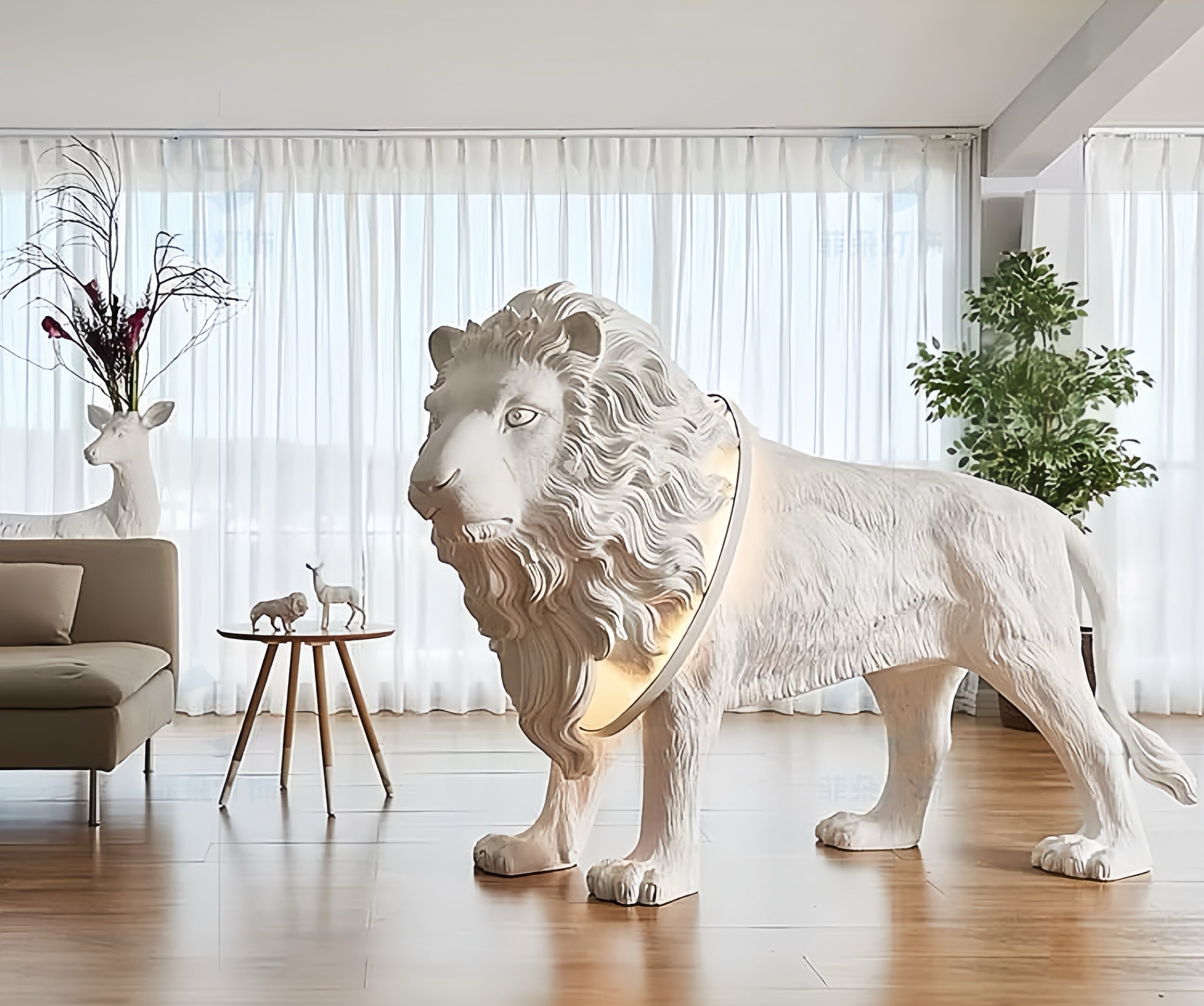 White Lion Sculpture With Led Novelty Floor Lamp