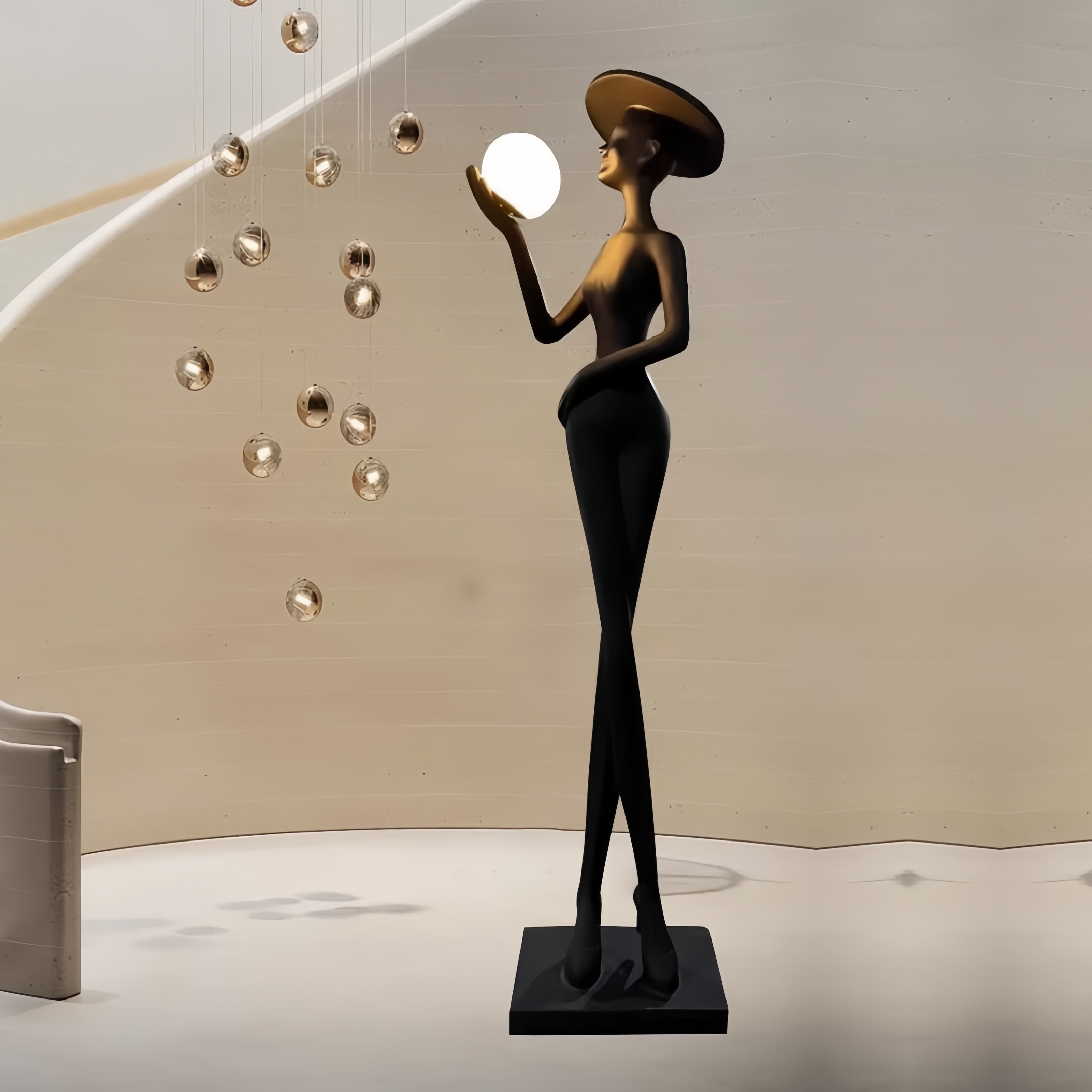 Hat Girl Sculpture Floor Lamp