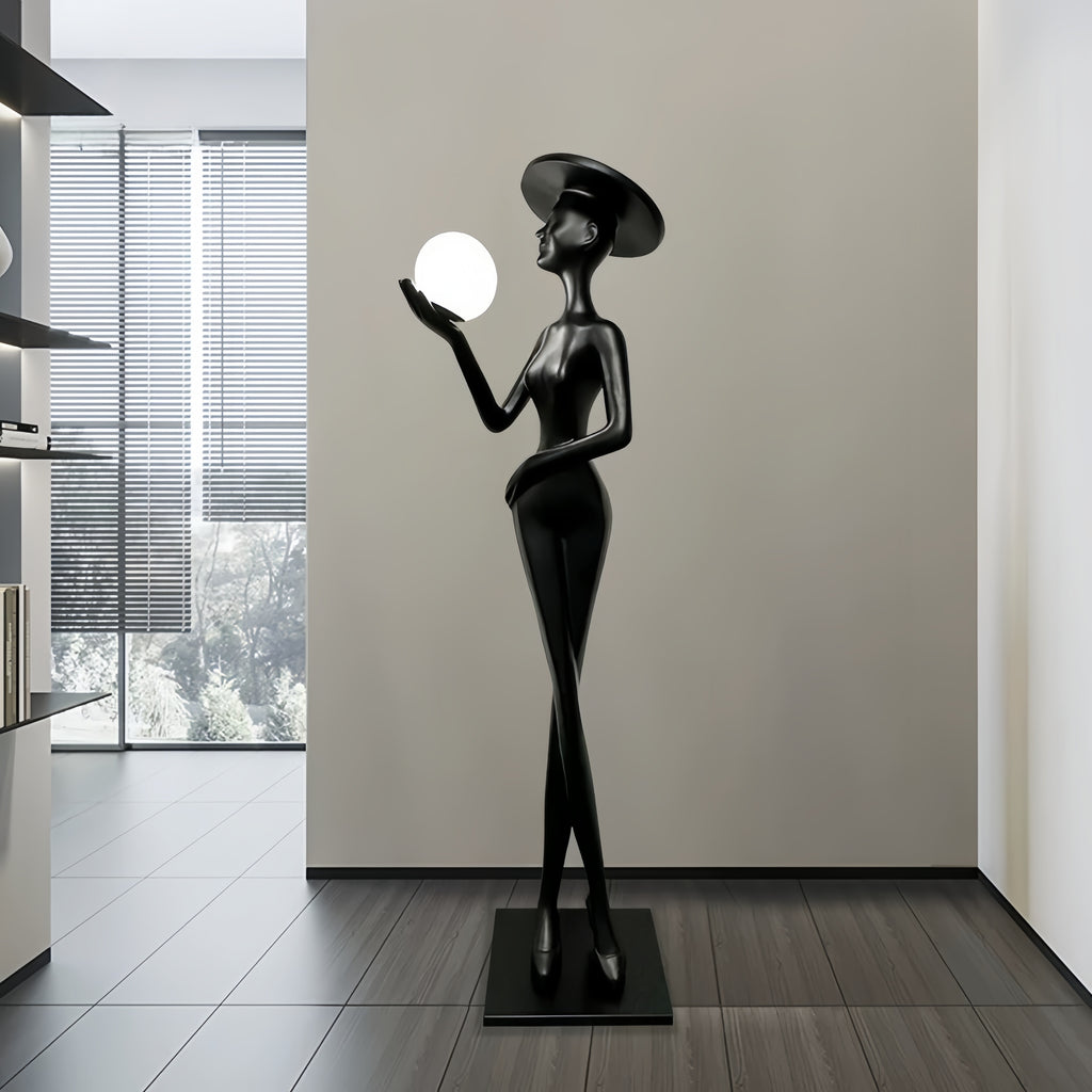 Hat Girl Sculpture Floor Lamp