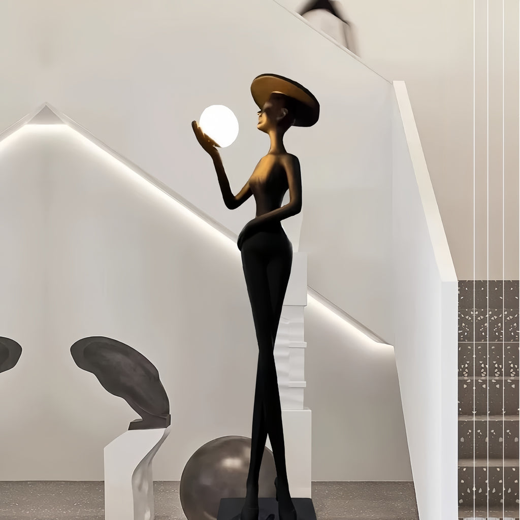 Hat Girl Sculpture Floor Lamp