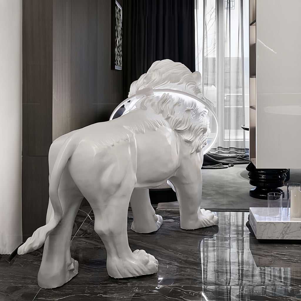 White Lion Sculpture With Led Novelty Floor Lamp