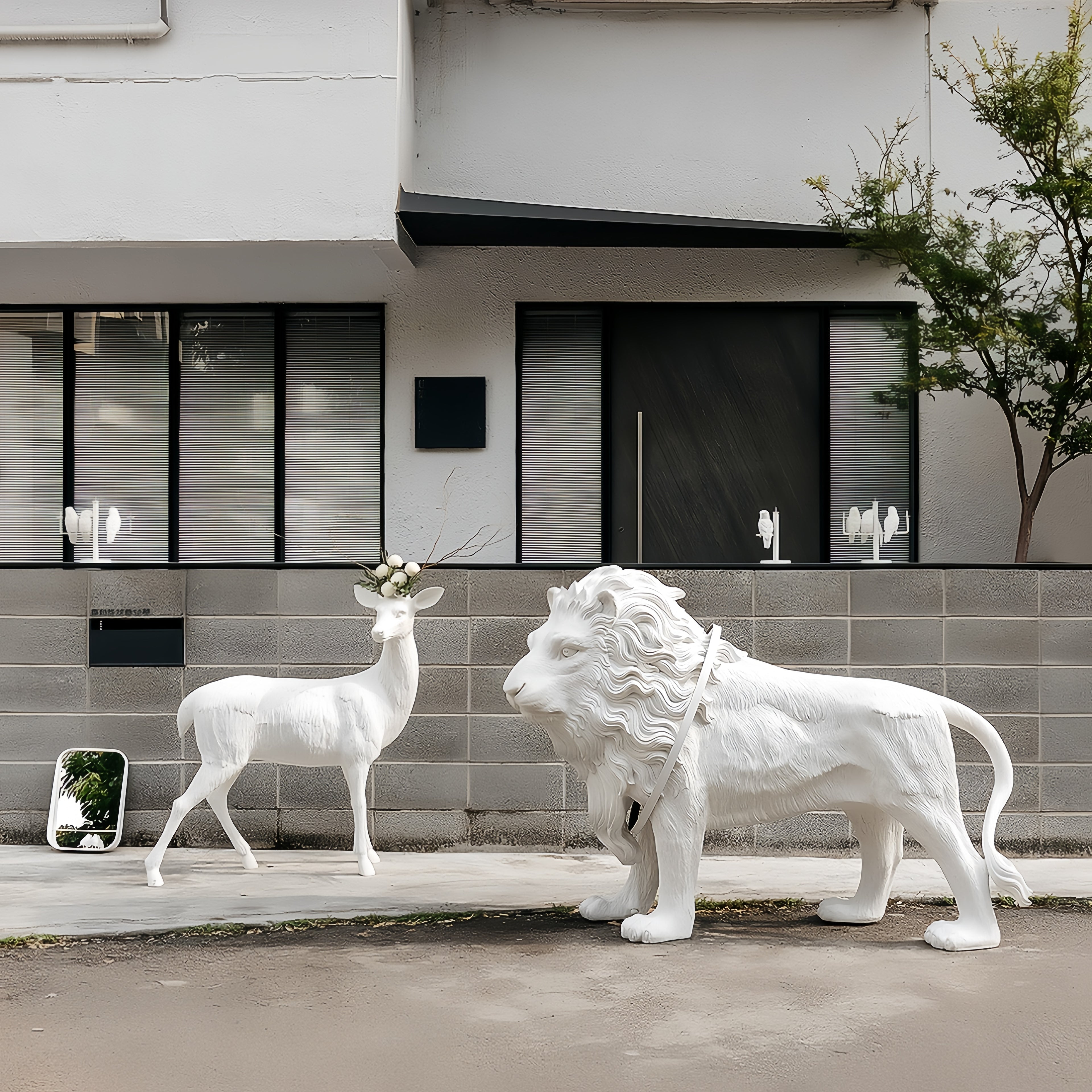White Lion Sculpture With Led Novelty Floor Lamp