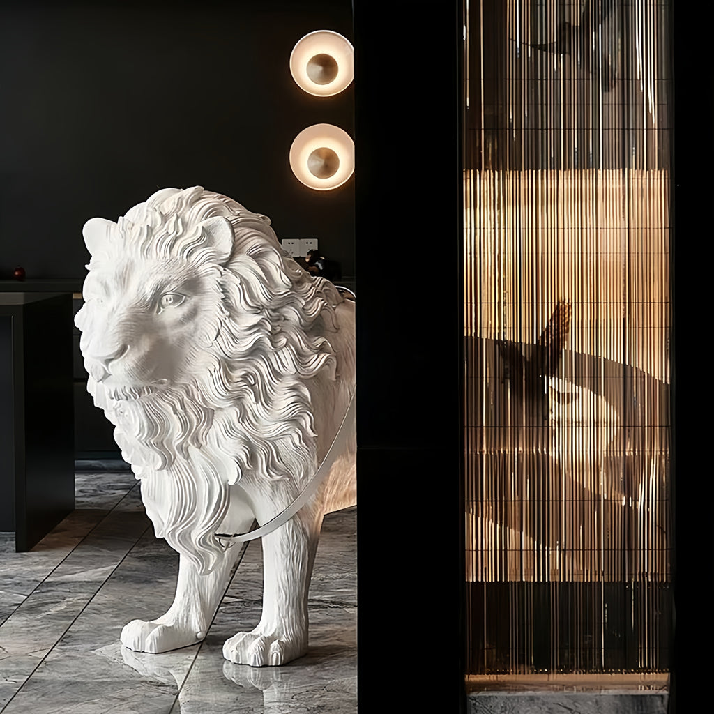 White Lion Sculpture With Led Novelty Floor Lamp