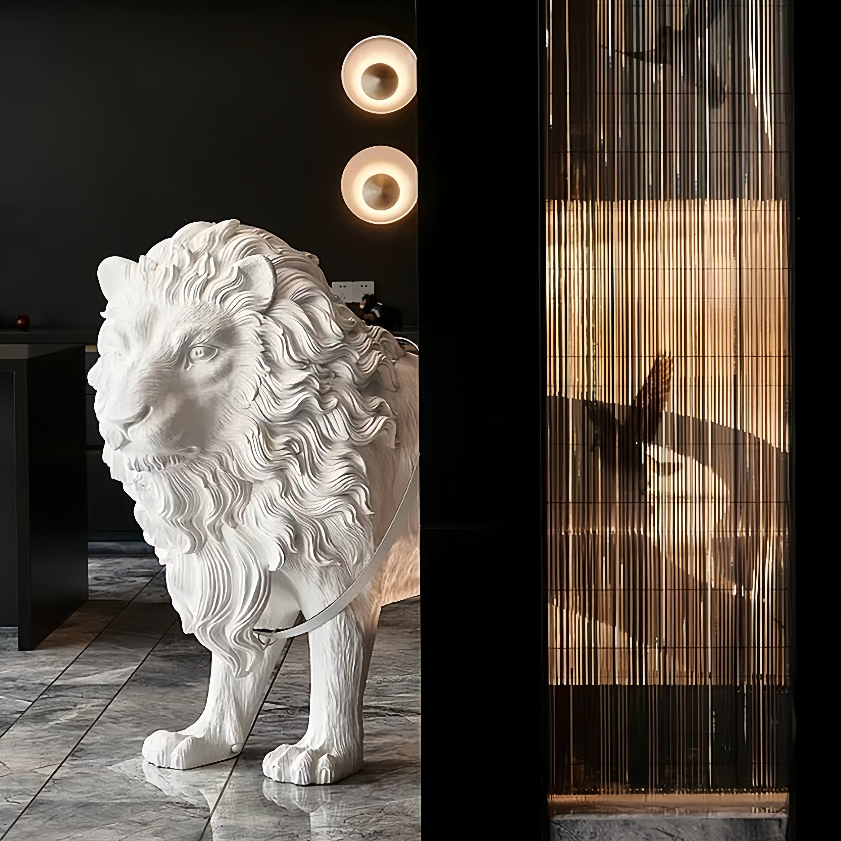 White Lion Sculpture With Led Novelty Floor Lamp
