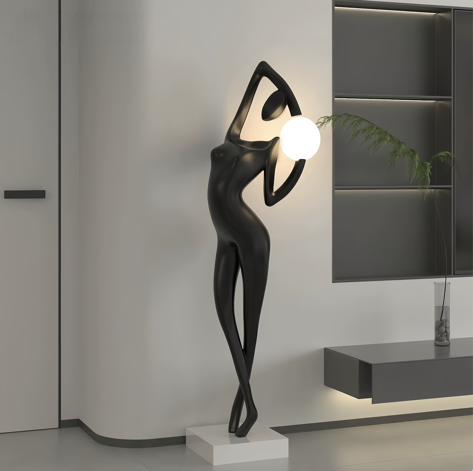 Modern style abstract held ball art sculpture floor lamp
